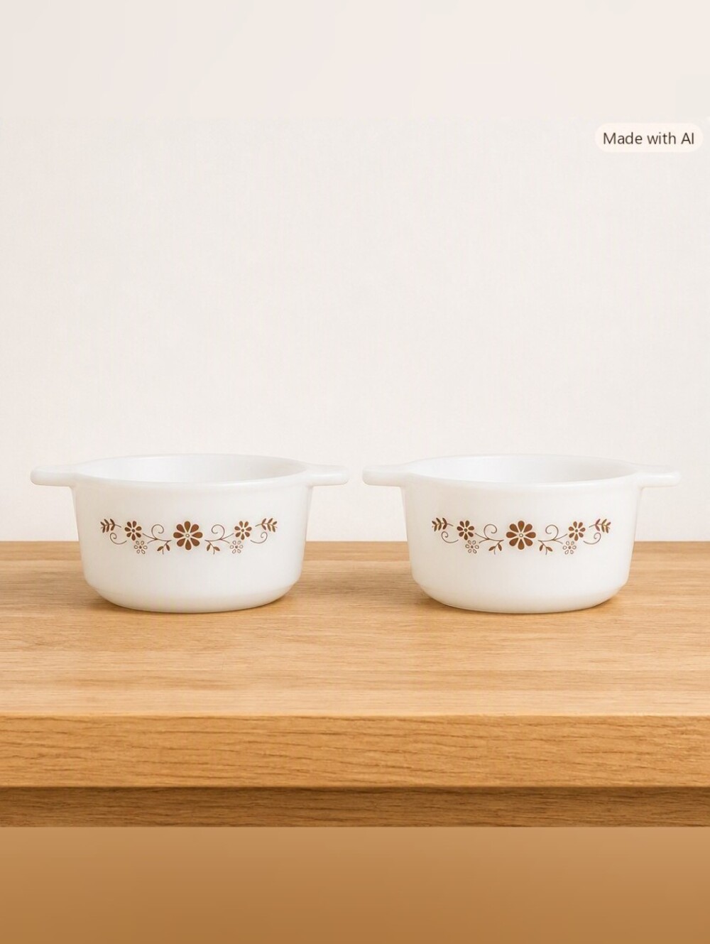 Vintage Dynaware Pyr-O-Rey Milk Glass Brown Daisy Individual Casserole Dish